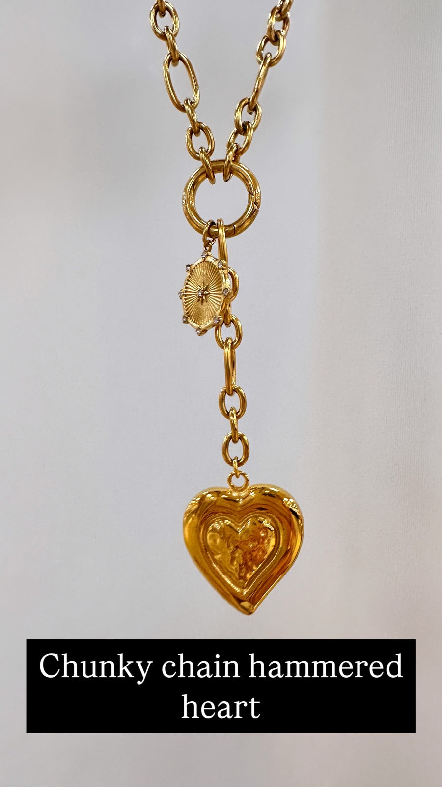 Chunky Chain Necklace with Hammered Heart Pendant