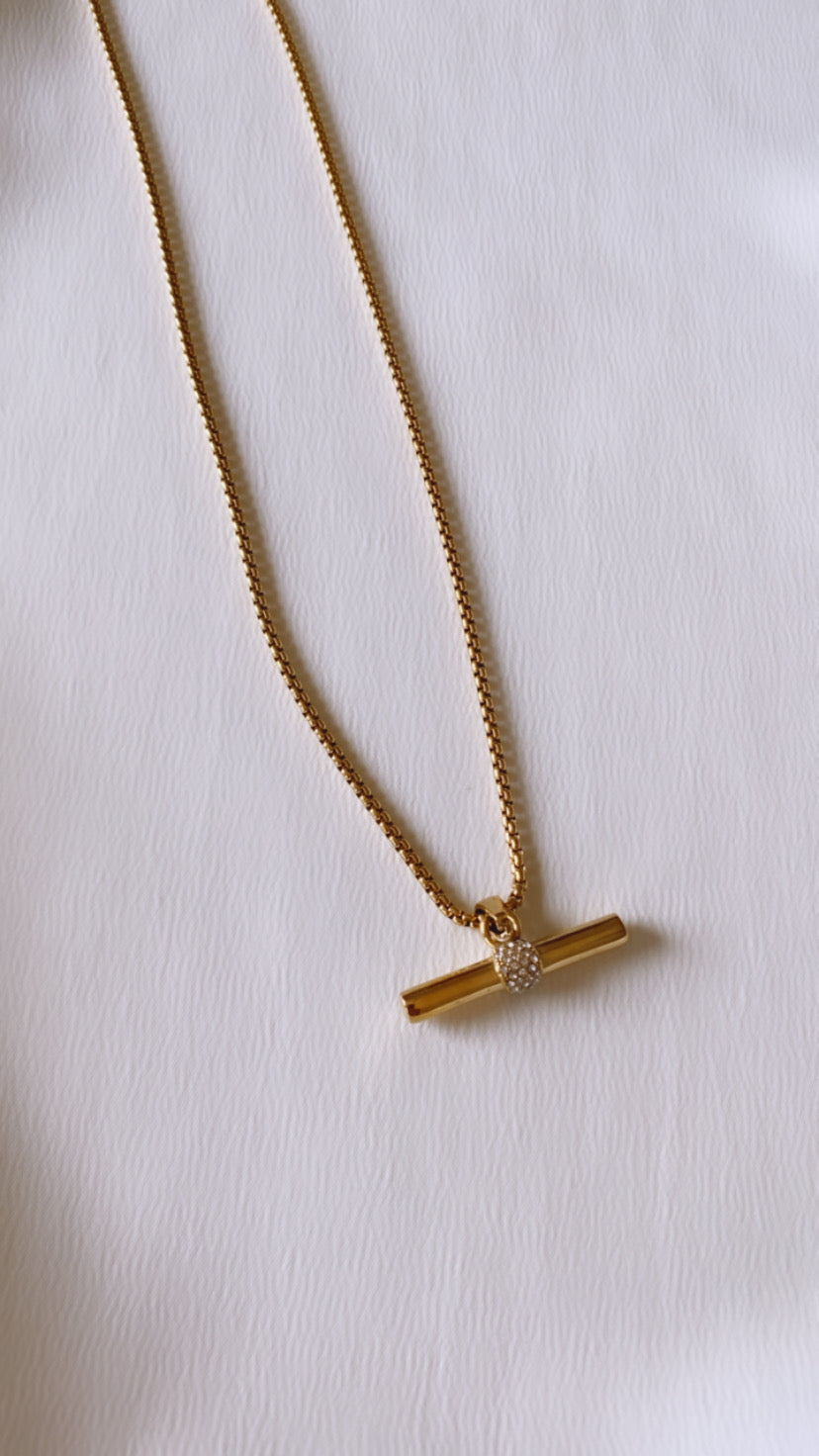 CHELSEA Gold and Crystal Bar Necklace