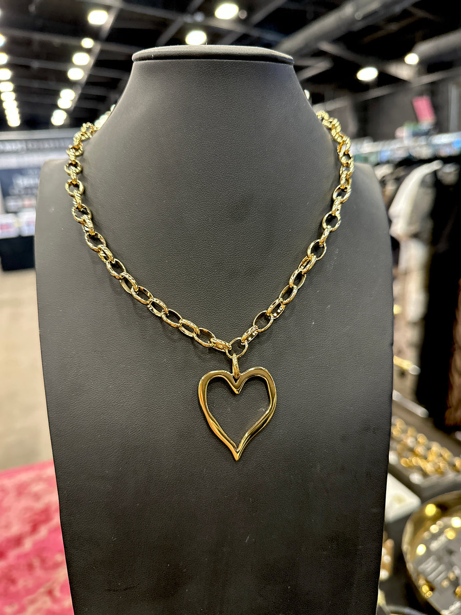 Chunky Chain with Open Heart Pendant Necklace