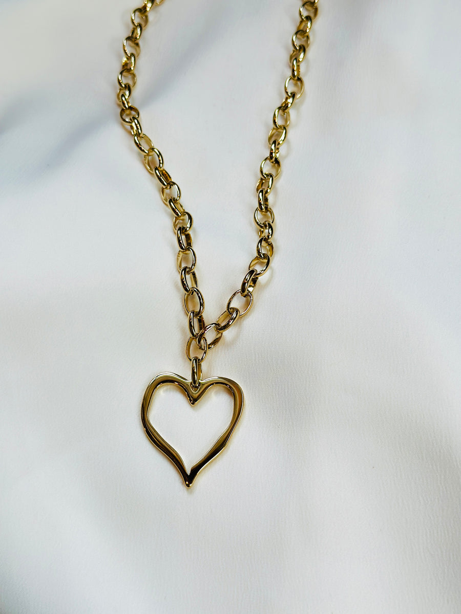 Chunky Chain with Open Heart Pendant Necklace