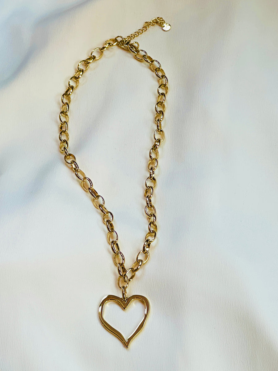 Chunky Chain with Open Heart Pendant Necklace