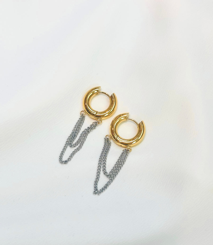 Mixed Metal Fringe Huggie Earrings