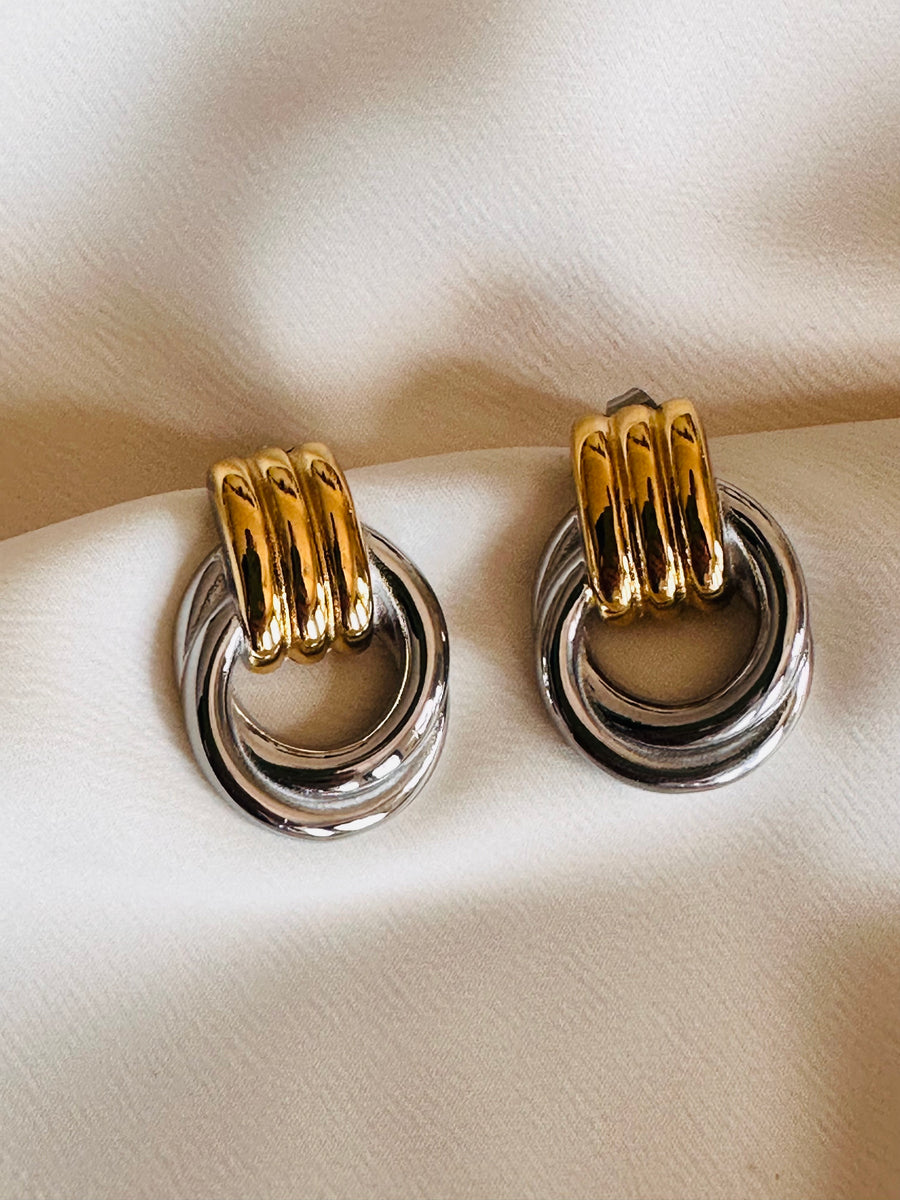 Mixed Metal Gold and Silver Knot Earrings