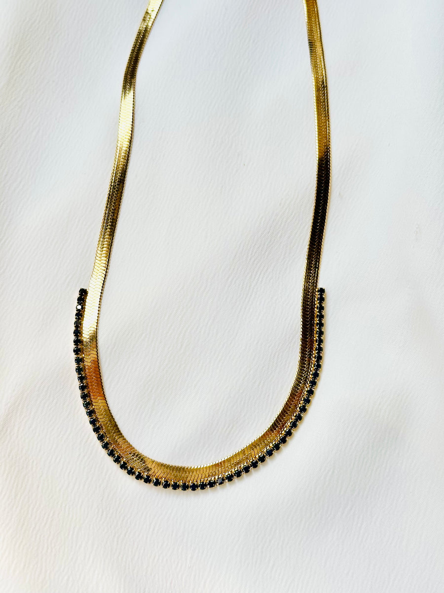 Holiday Herringbone with Black Cubic Zirconia Necklace