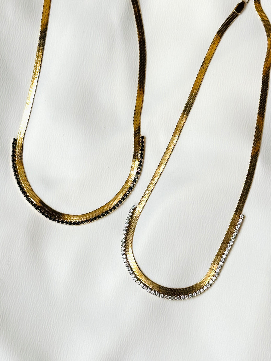 Holiday Herringbone with Black Cubic Zirconia Necklace