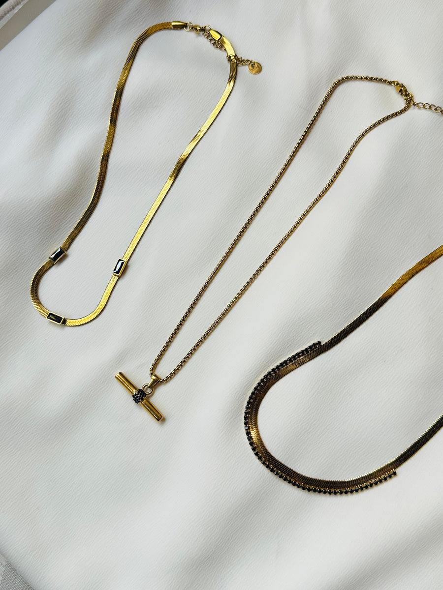 Holiday Glam Collection 2025 ~ Herringbone Gemstone Necklace Black