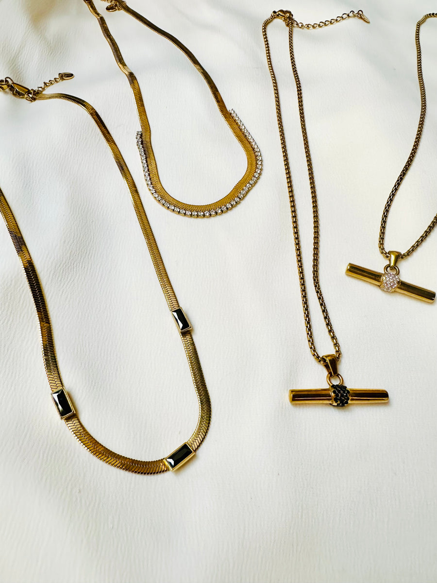 Holiday Glam Collection 2025 ~ Herringbone Gemstone Necklace Black