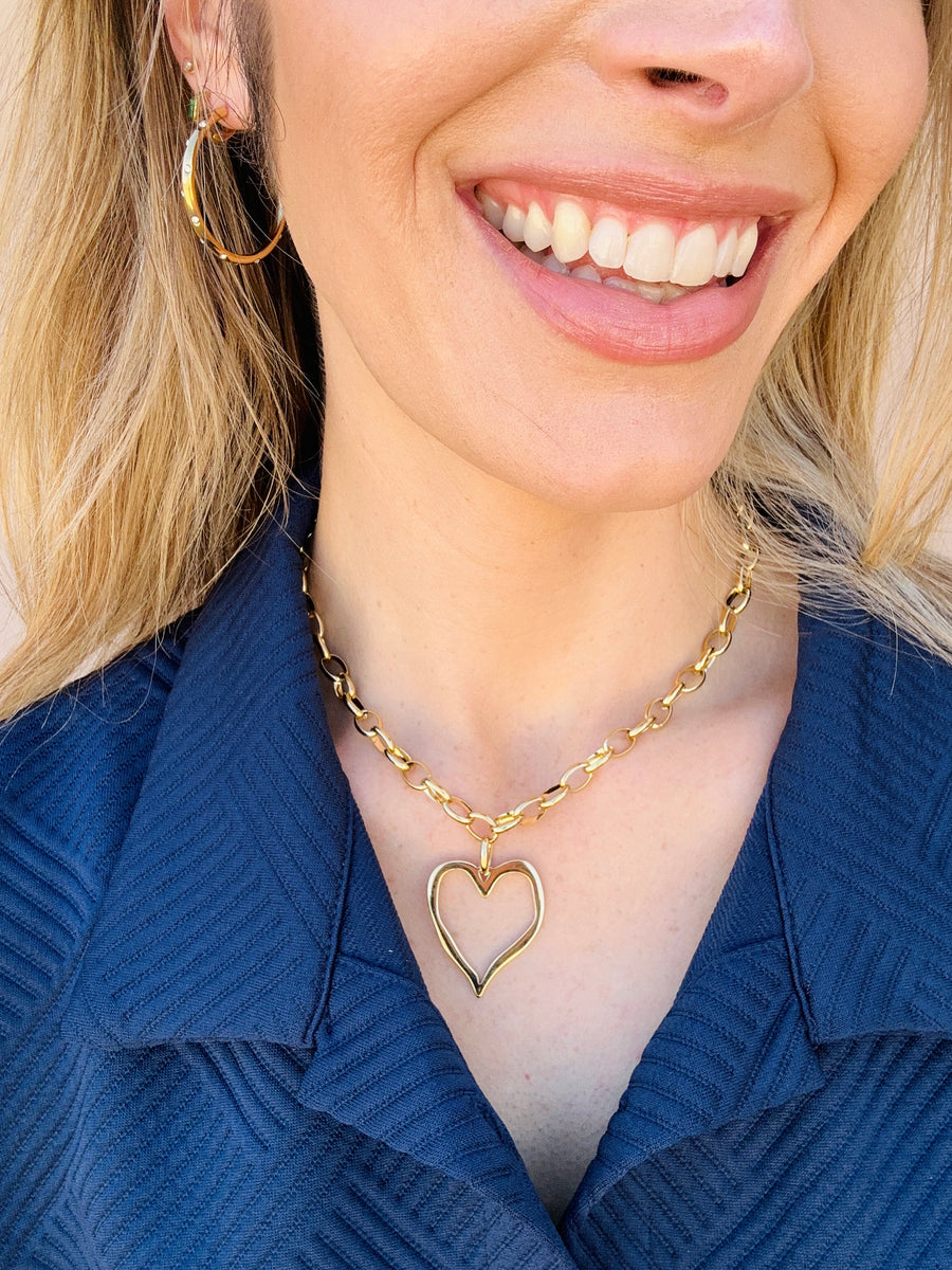 Chunky Chain with Open Heart Pendant Necklace