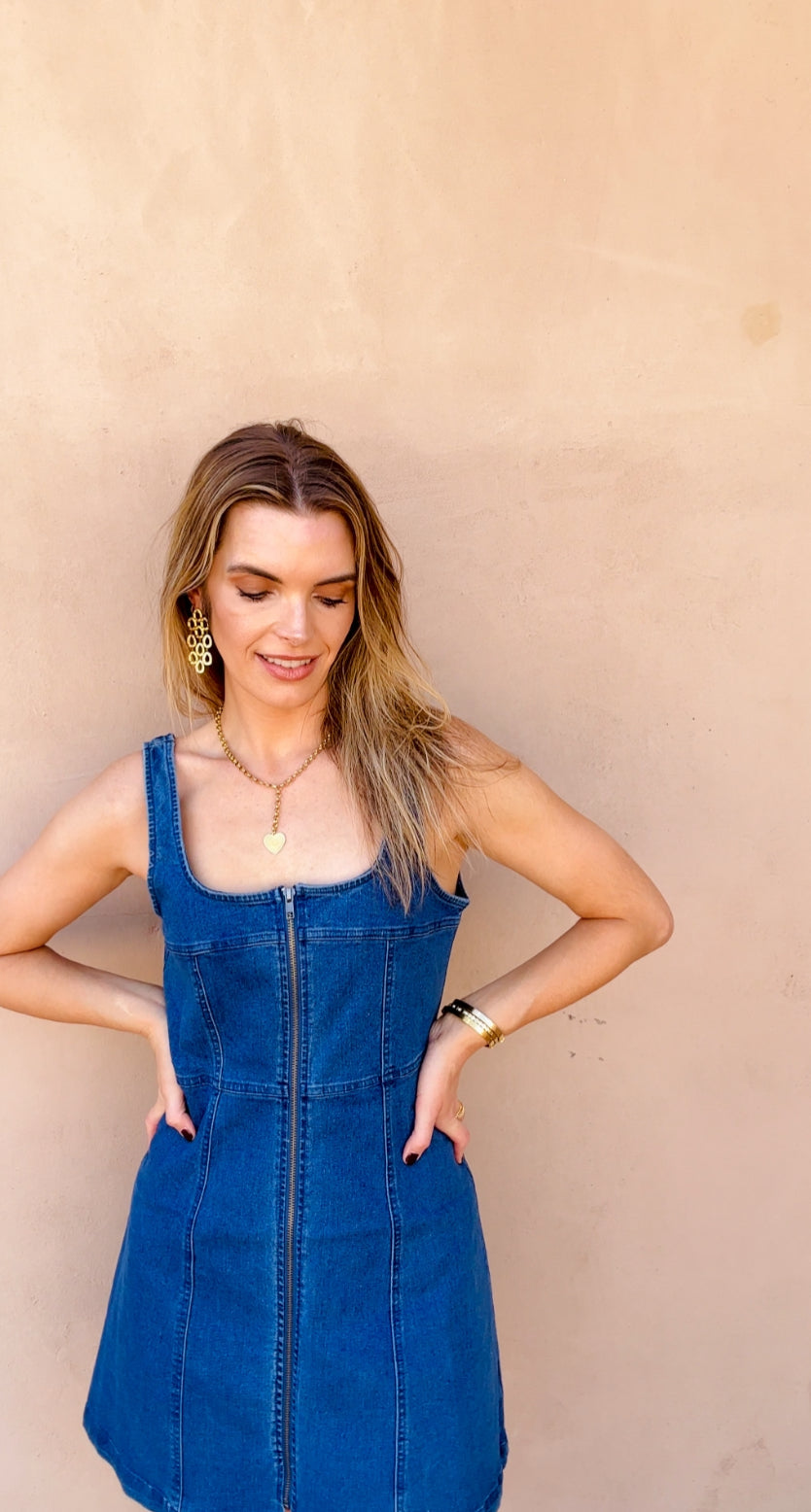 Denim Square Neck Mini Dress