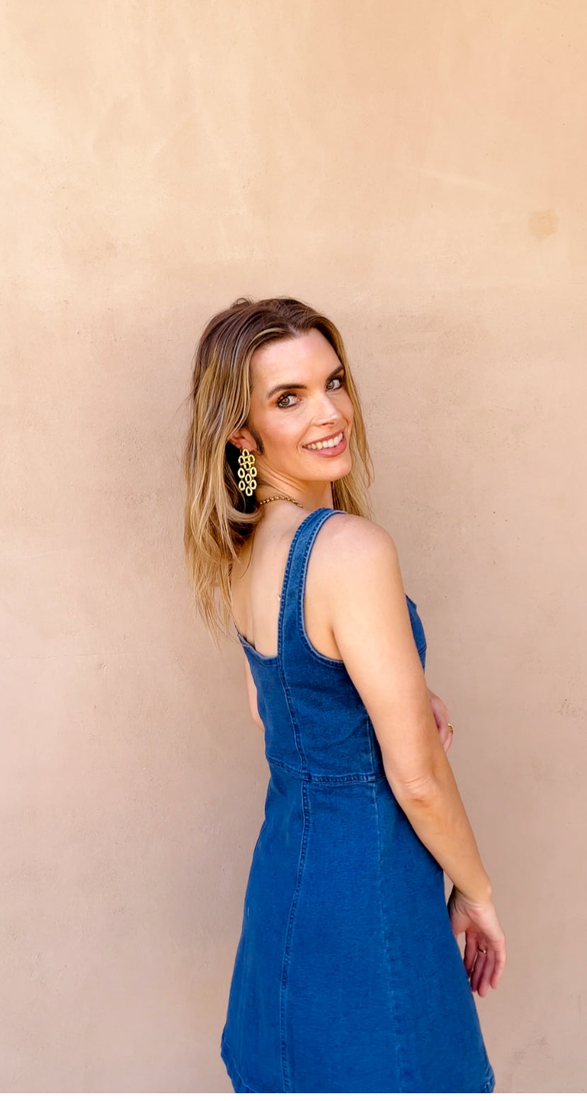 Denim Square Neck Mini Dress