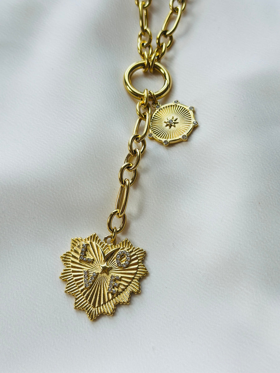 Chunky Chain Necklace with LOVE Heart Pendant