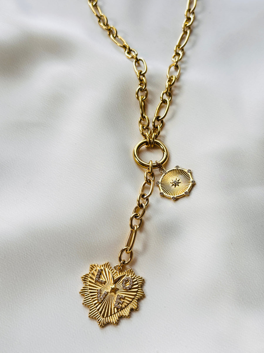 Chunky Chain Necklace with LOVE Heart Pendant