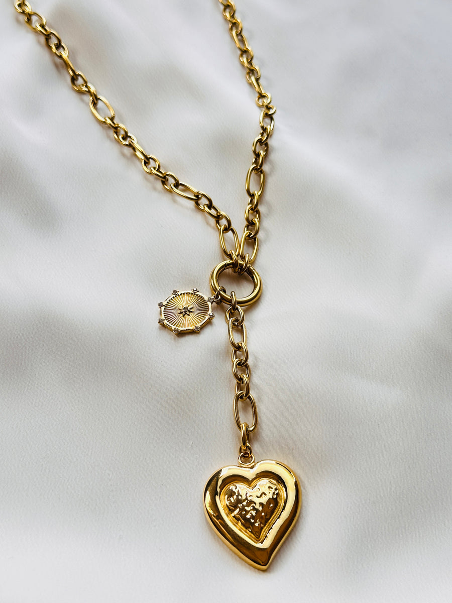 Chunky Chain Necklace with Hammered Heart Pendant