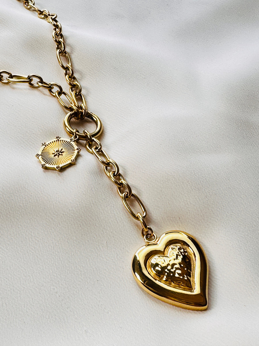Chunky Chain Necklace with Hammered Heart Pendant
