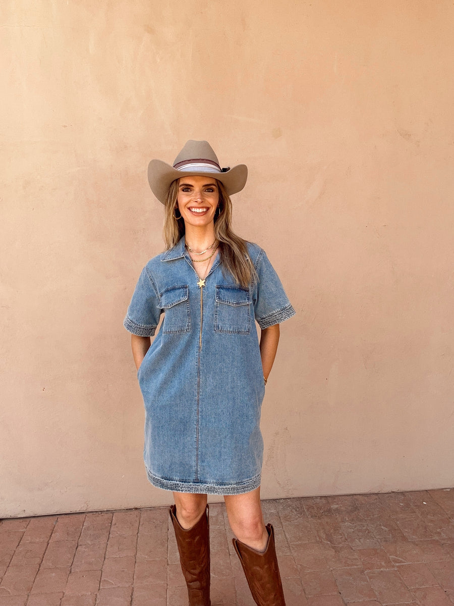 Collared Short Sleeve Denim Dress