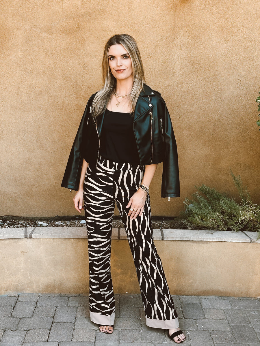 Abstract High Waisted Wide Leg Trouser