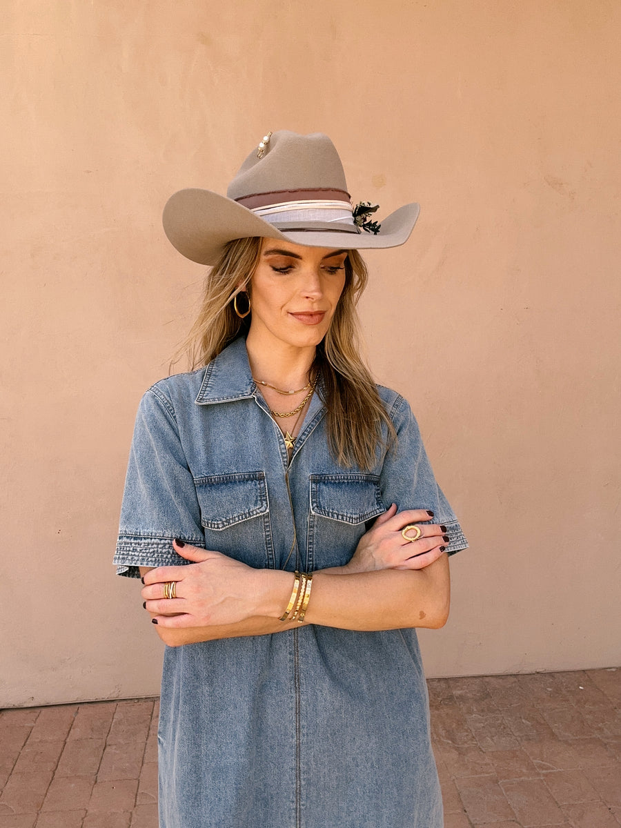 Collared Short Sleeve Denim Dress