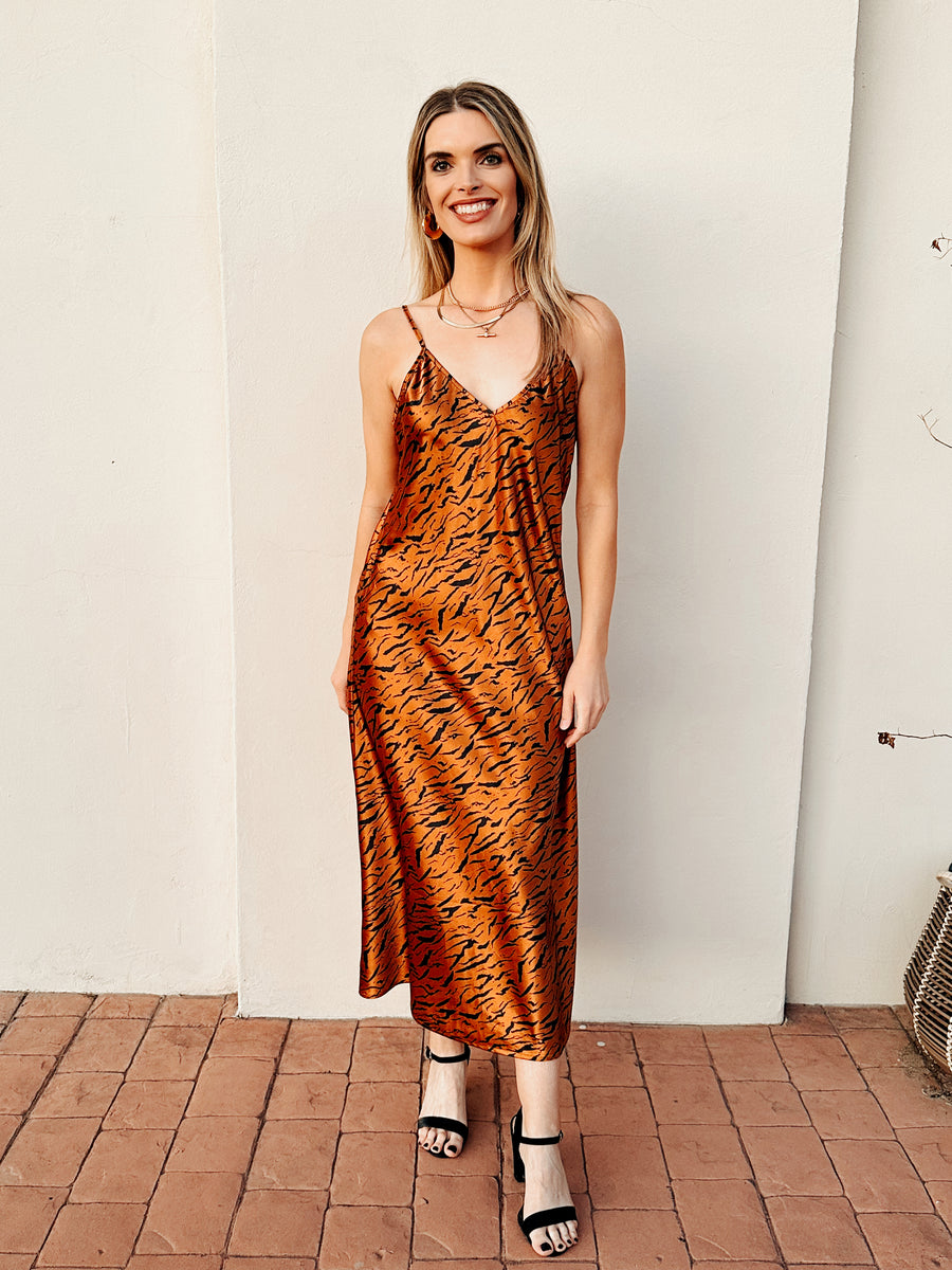 Rust Tiger Print Slip Dress