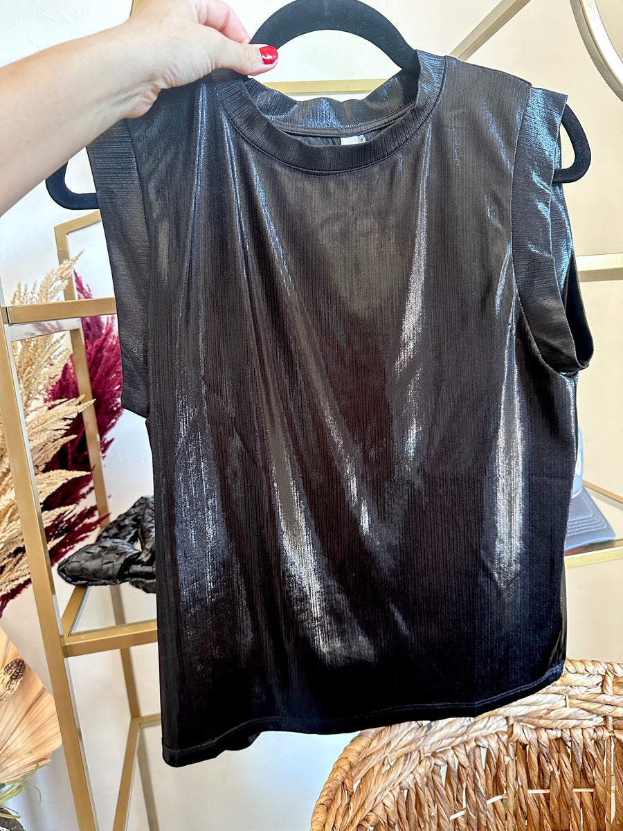 Sleeveless Metallic Top Black