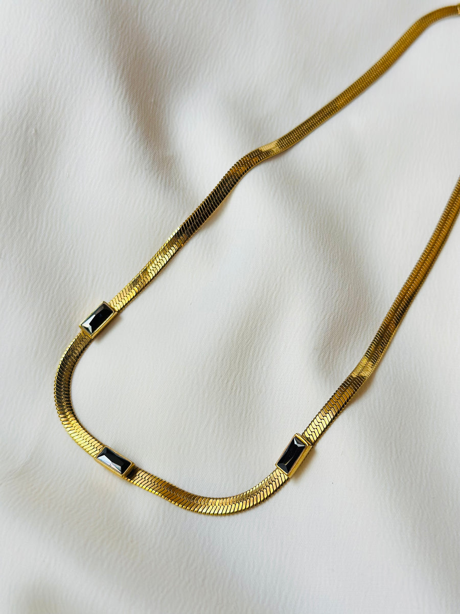 Holiday Glam Collection 2025 ~ Herringbone Gemstone Necklace Black