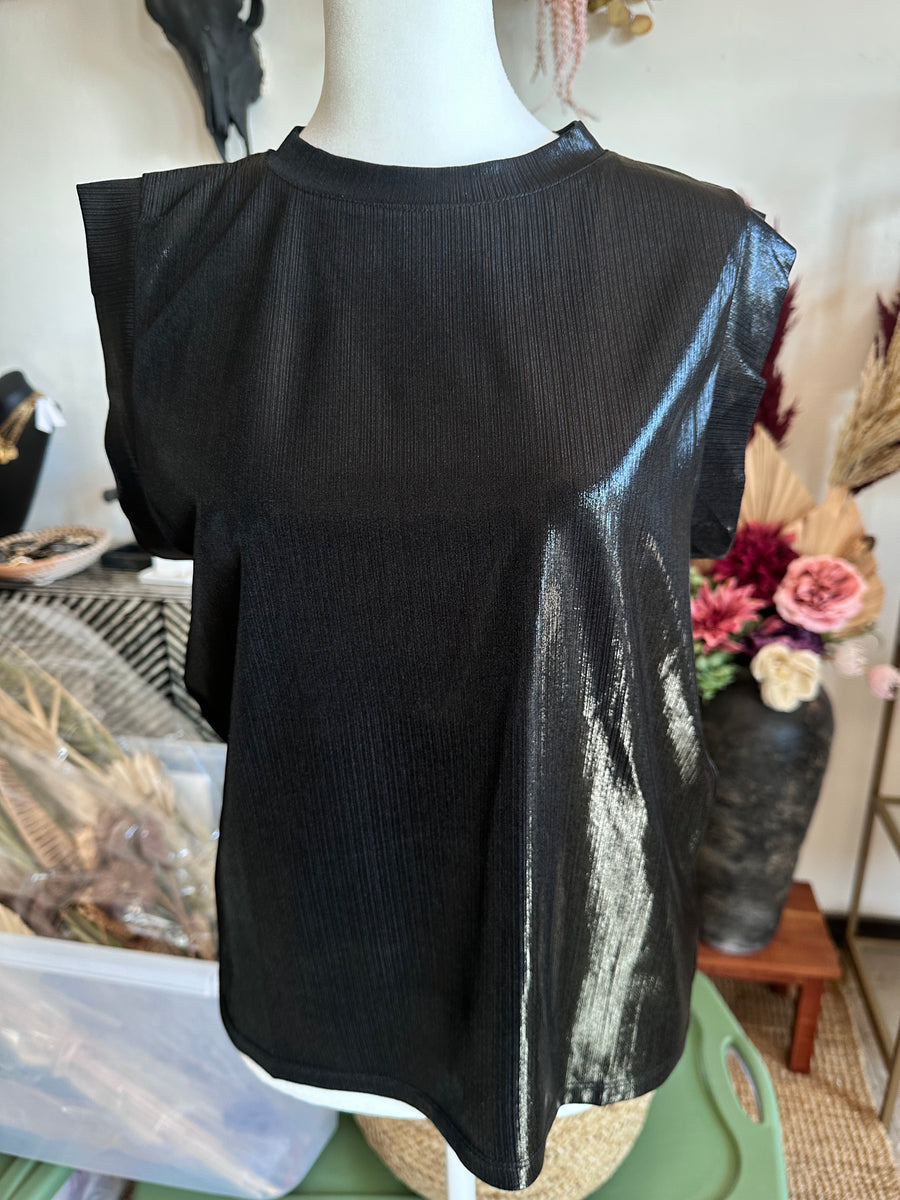 Sleeveless Metallic Top Black