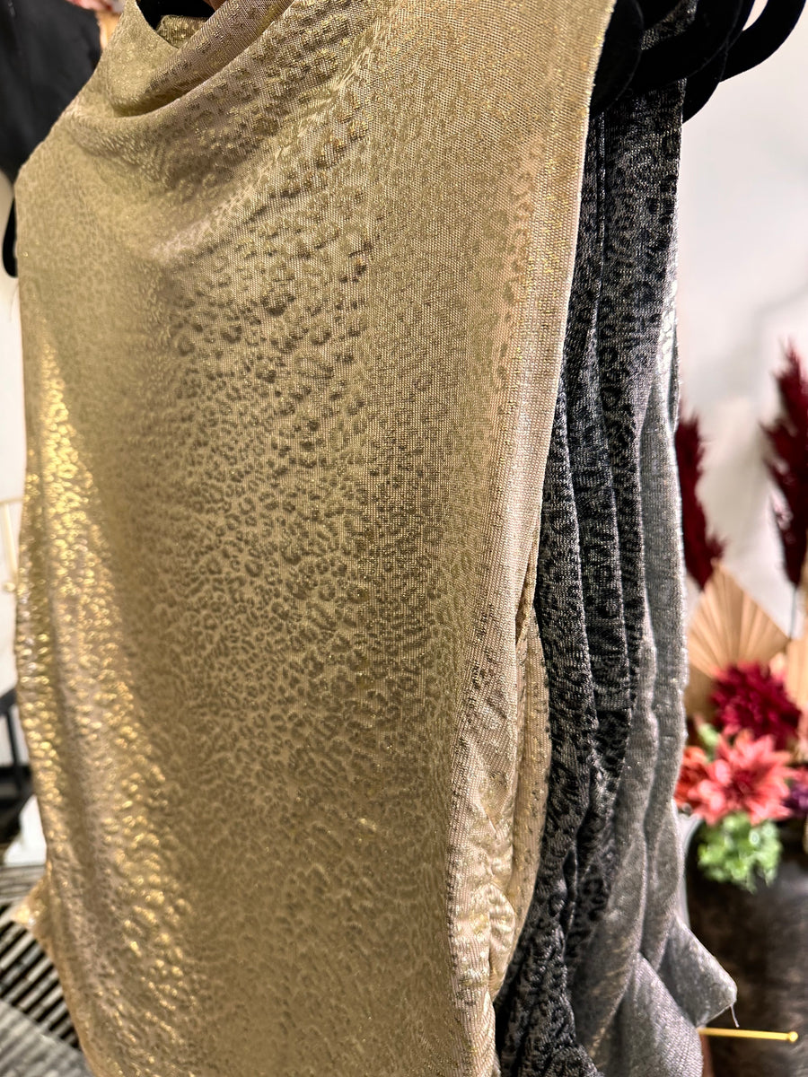 Sleeveless Mock Neck Metallic Blouse Gunmental