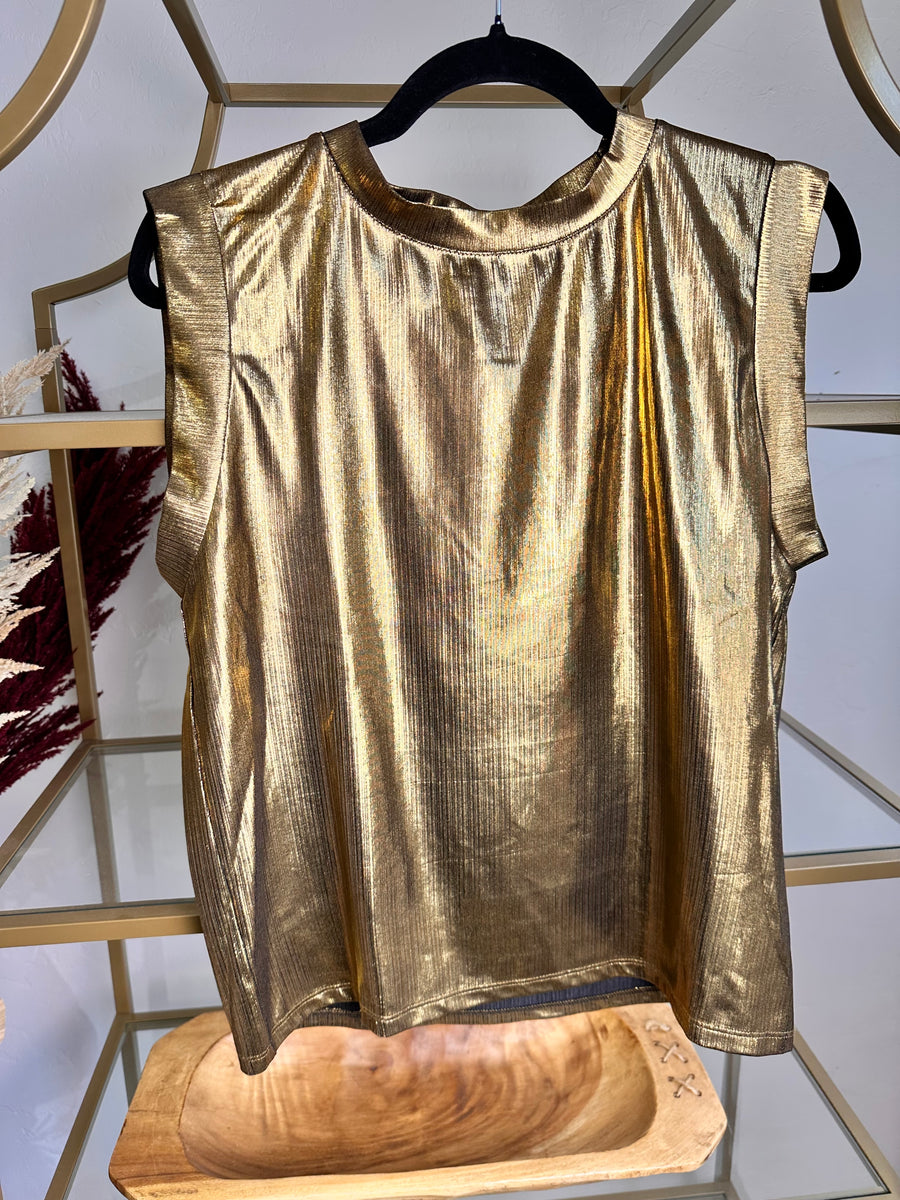 Sleeveless Metallic Top Gold