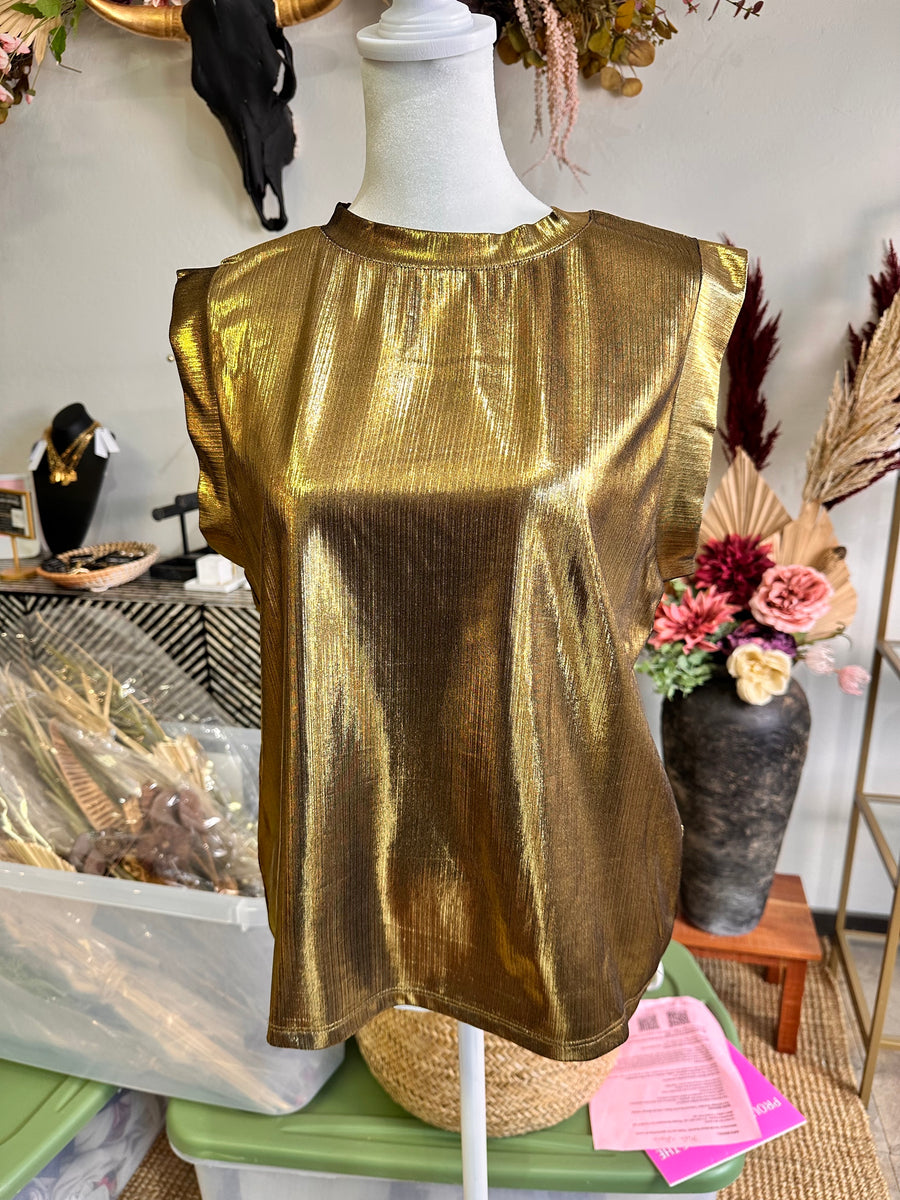 Sleeveless Metallic Top Gold