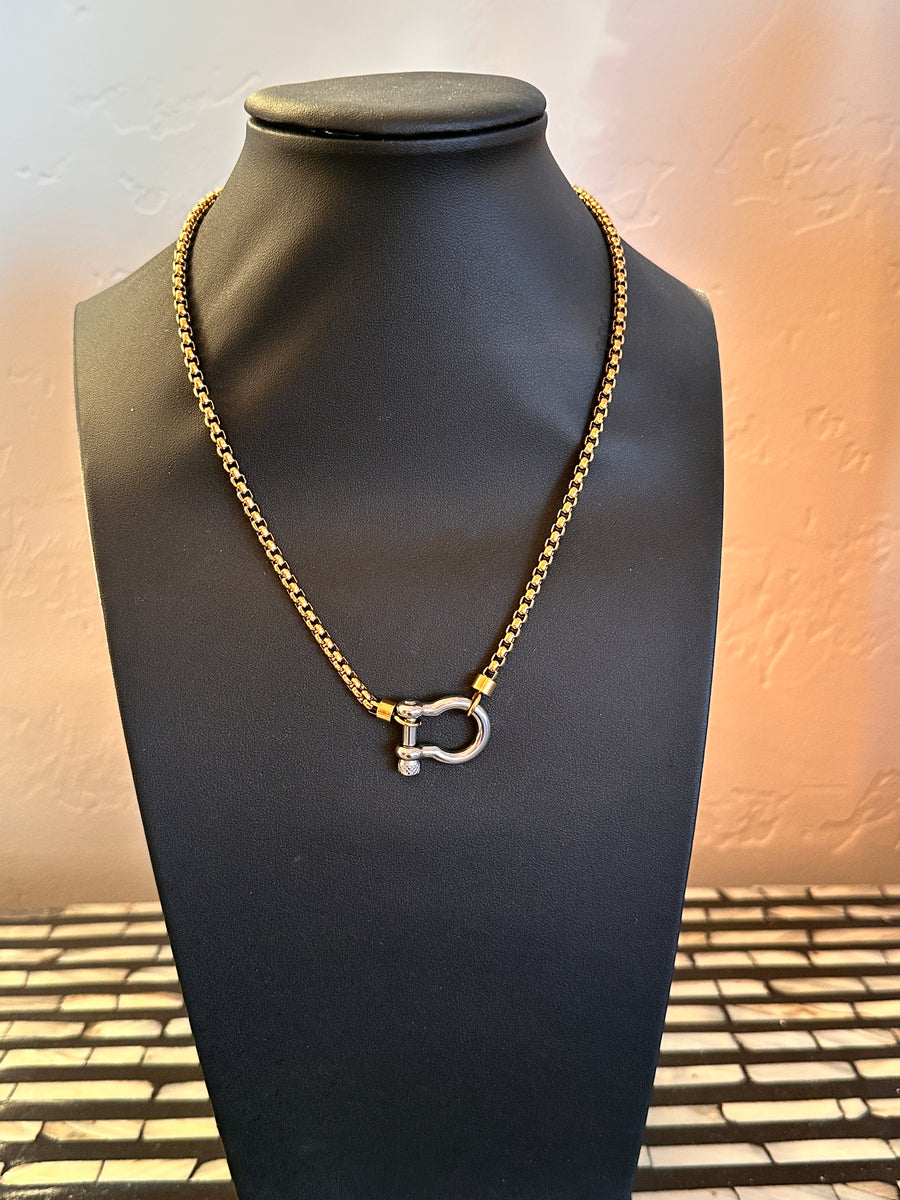 Horsebit Chain Necklace - Gold chain with silver clasp