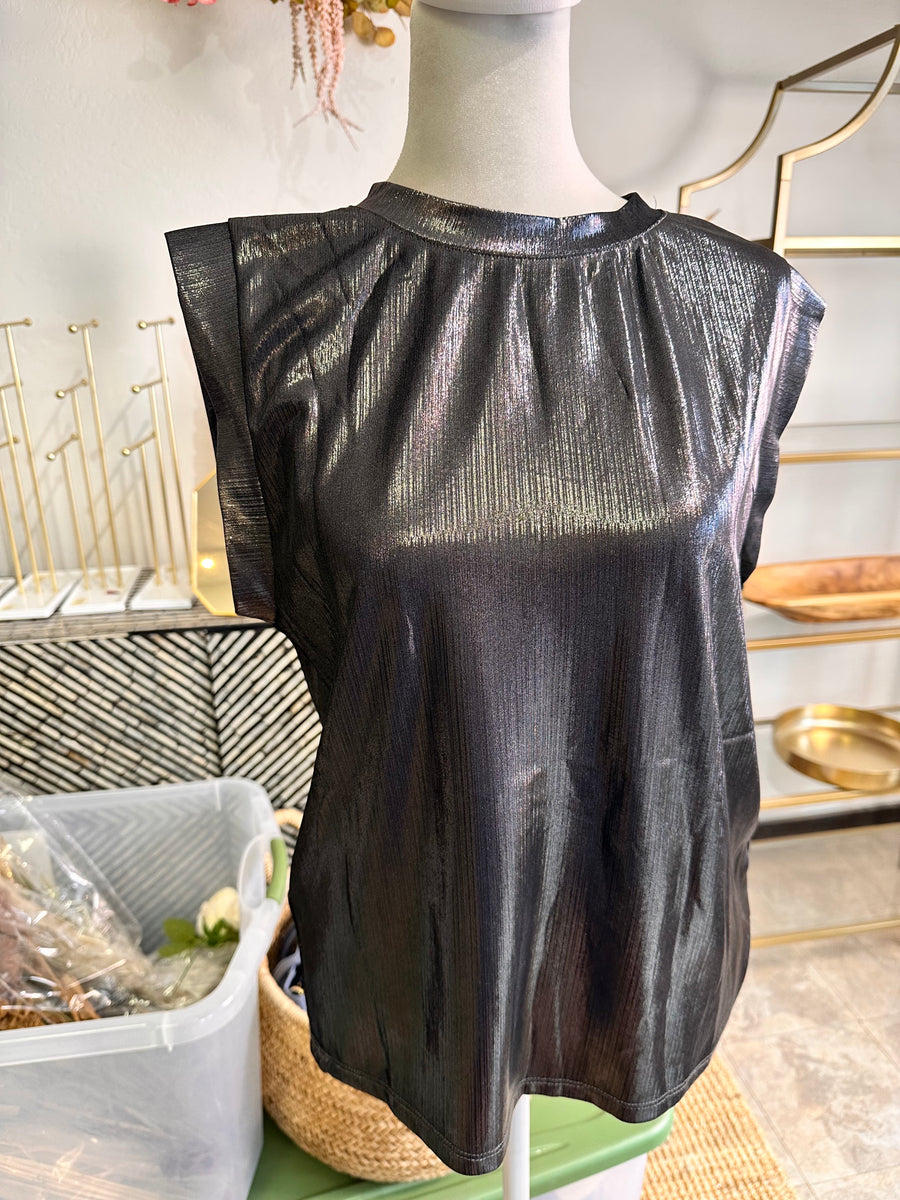 Sleeveless Metallic Top Gunmetal