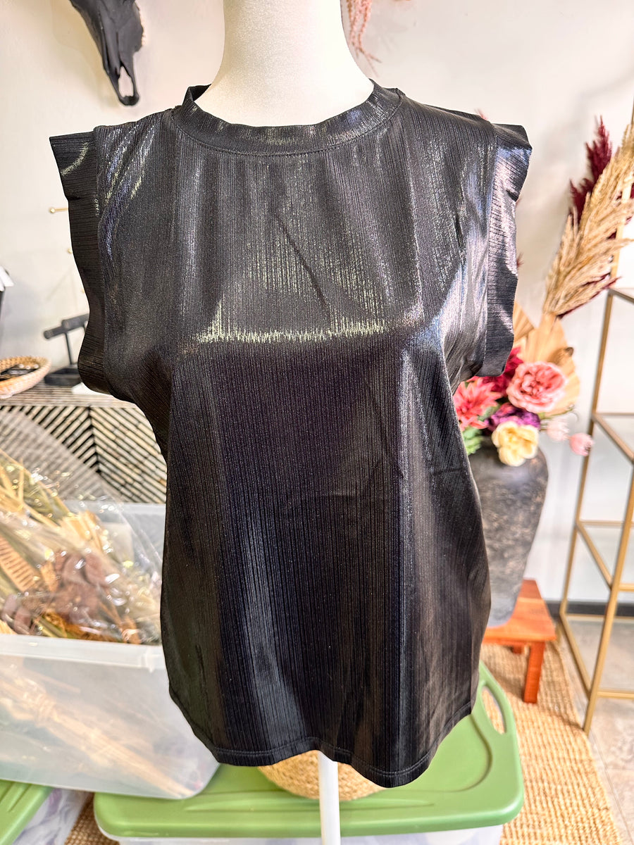 Sleeveless Metallic Top Gunmetal