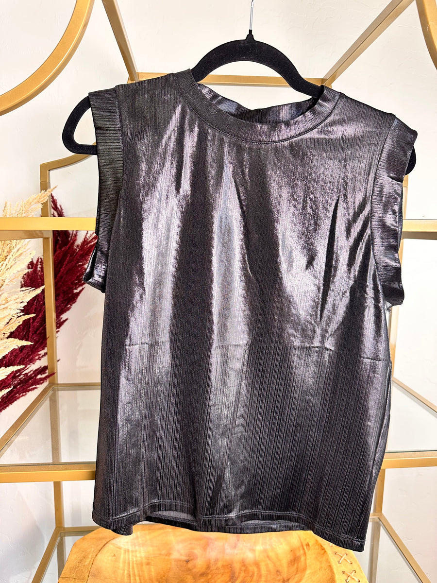 Sleeveless Metallic Top Gunmetal
