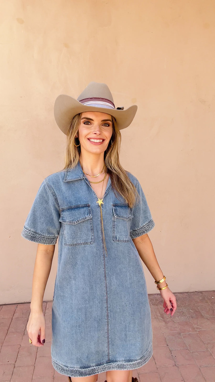 Collared Short Sleeve Denim Dress