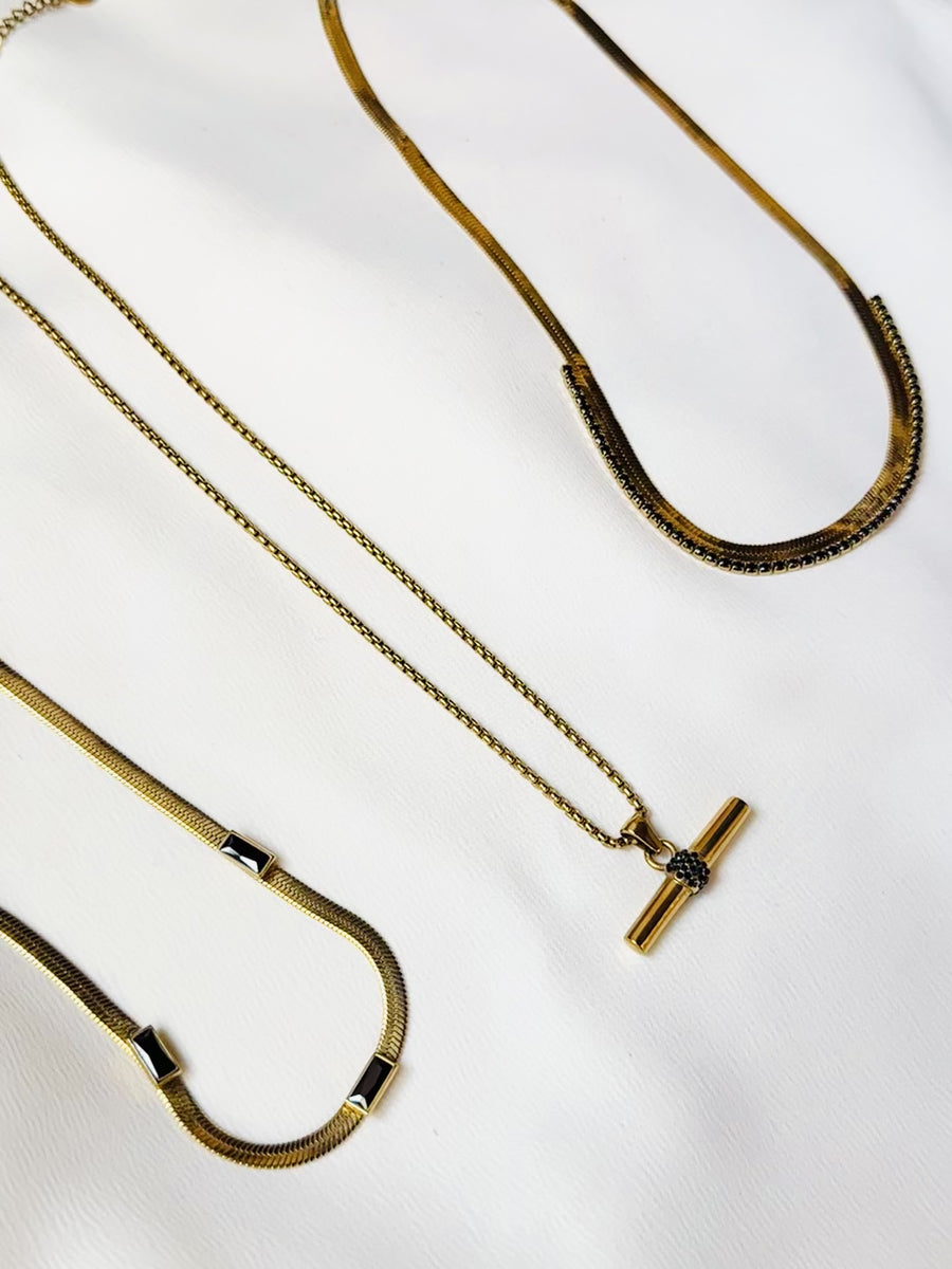 Holiday Glam Collection 2025 ~ Herringbone Gemstone Necklace Black