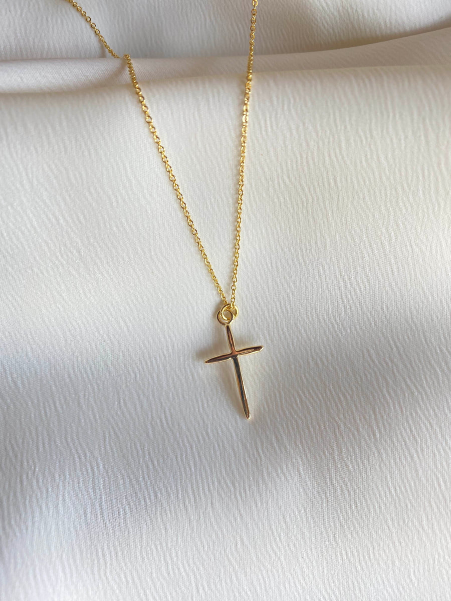 Solid 24K Yellow Gold Mens Nugget Cross Small Gold Cross Pendant, 7/8