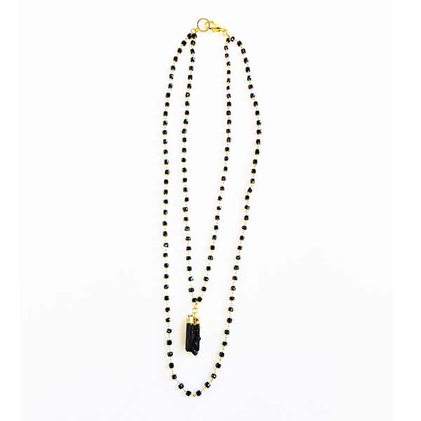 GISELLE double-strand rosary chain necklace with tourmaline pendant