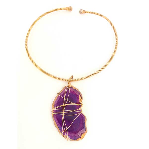 TINA Gold wire-wrapped agate statement necklace