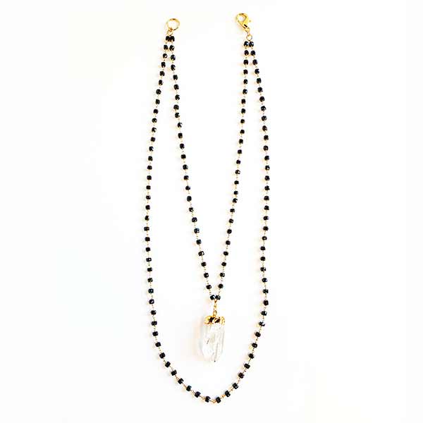 TORI gold double-strand rosary chain with quartz pendant